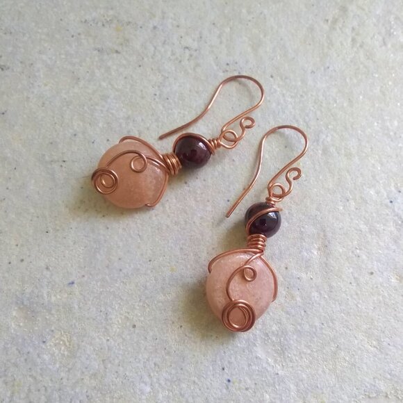 Ultra Feminine & Alluring! Handmade! Blush Amazonite + Garnet Dangle Earrings! - Picture 1 of 9
